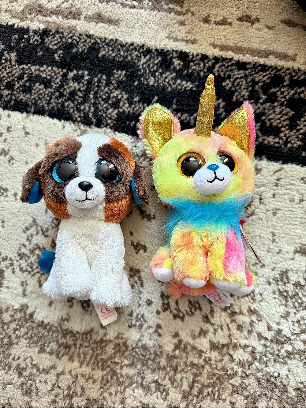 Ty bundle. brown & white puppy and rainbow unicorn